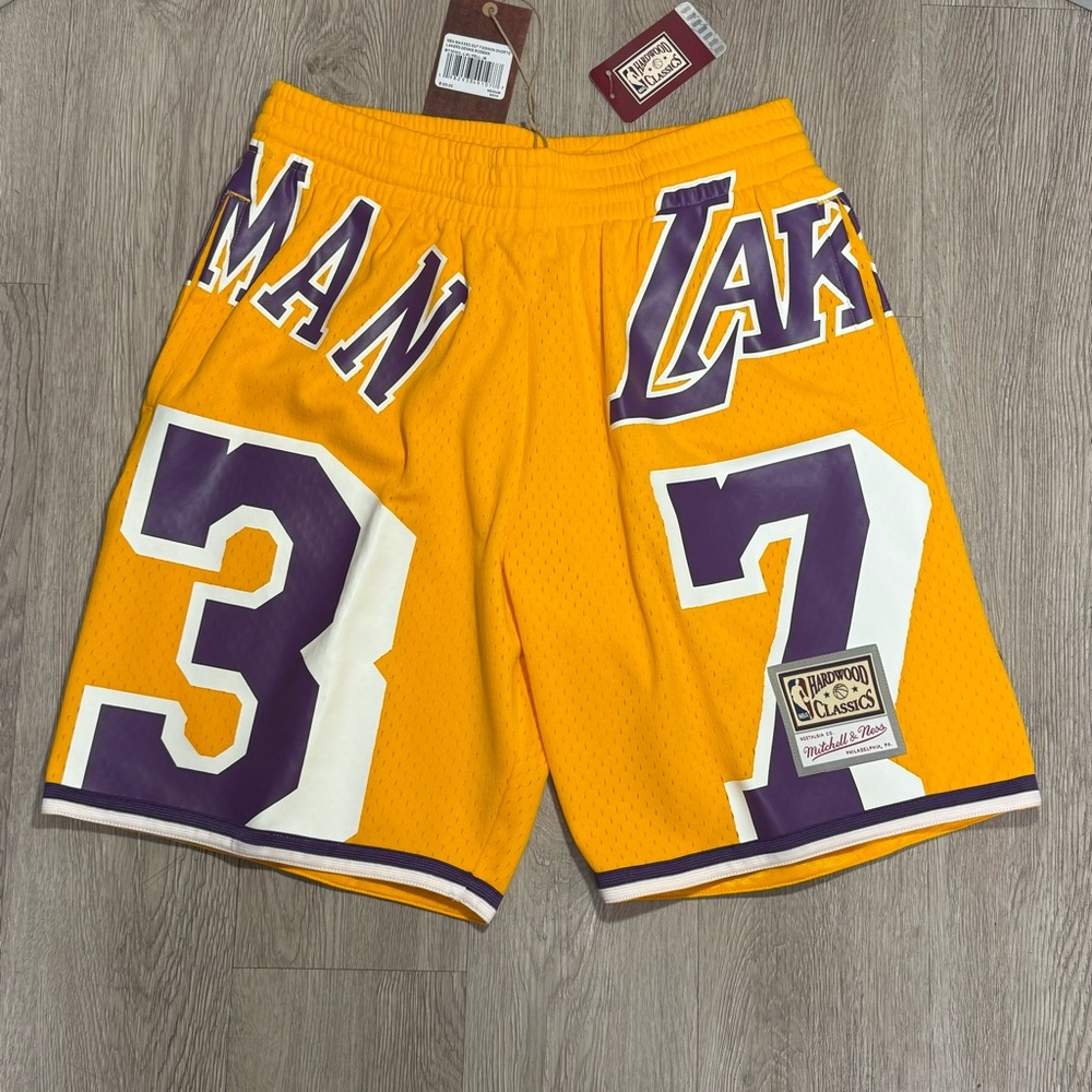 New Mens Mitchell & Ness Dennis Rodman Gold Los Angeles Lakers Maxxed Out Shorts